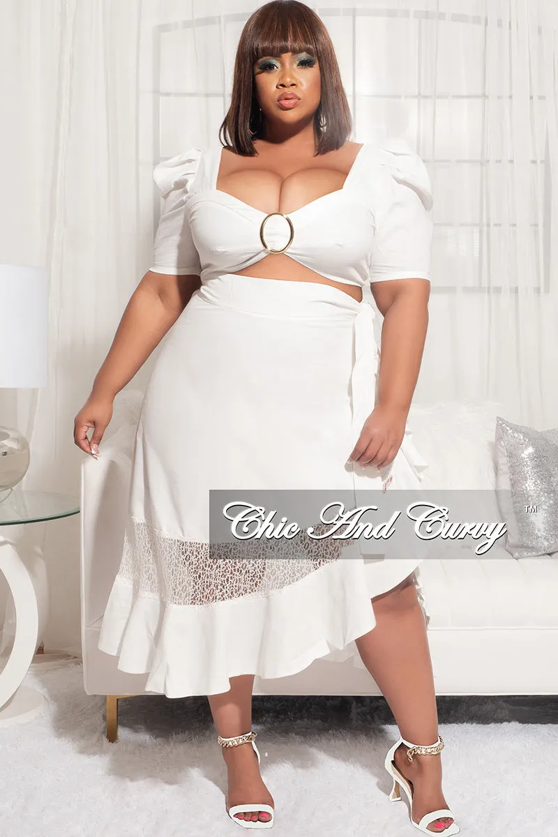 ReinforcedHemline Final Sale Plus Size 2pc Crop Top and High Waist Ruffle Contrast Lace Skirt in Ivory