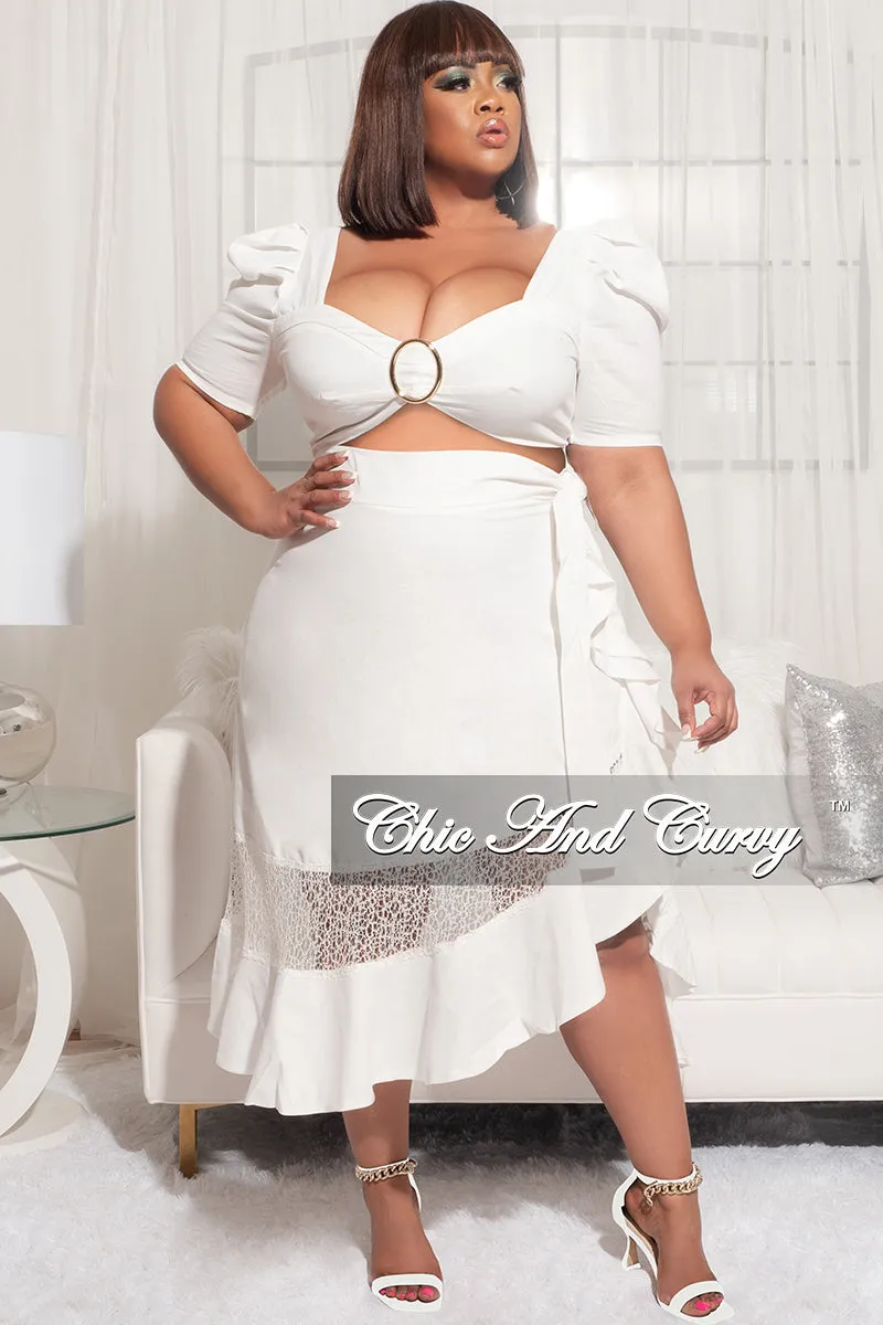 Easy Fit Core Utility Final Sale Plus Size 2pc Crop Top and High Waist Ruffle Contrast Lace Skirt in Ivory