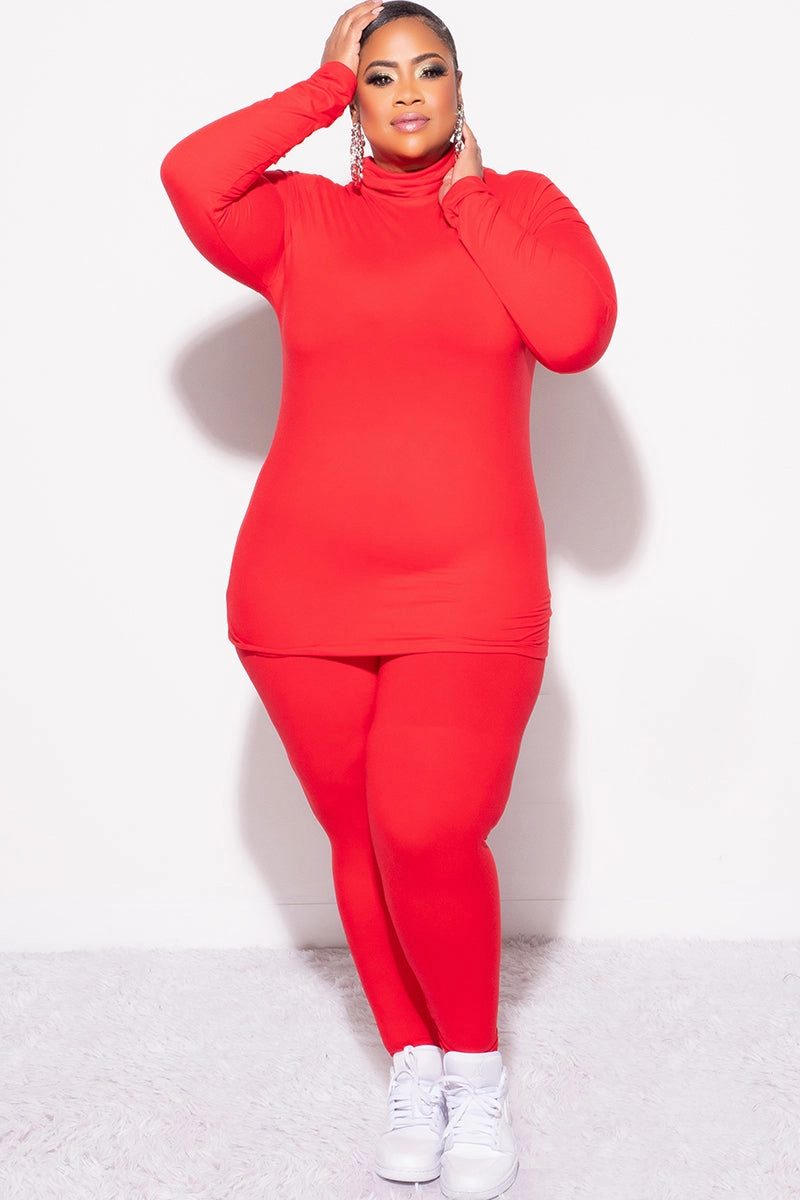 Cozy and Soft Active Wear Final Sale Plus Size 2pc Set Turtleneck & Legging in Ruby