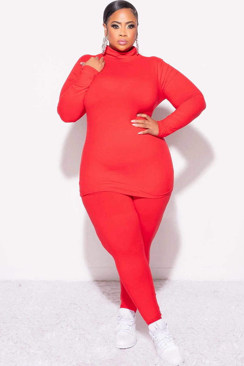 Final Sale Plus Size 2pc Set Turtleneck & Legging in Ruby Outdoor Adventure