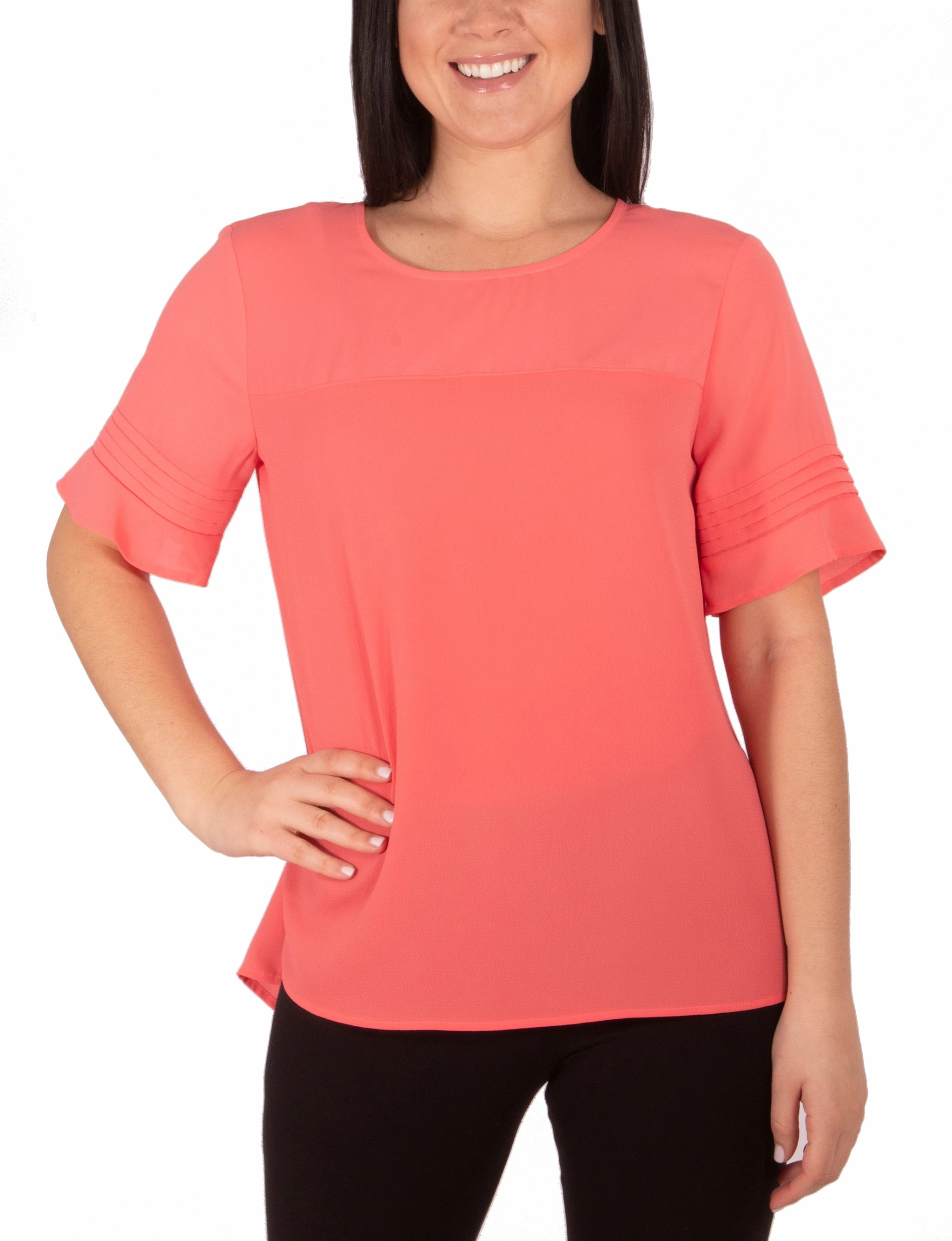 Stretch Technology Petite Short Sleeve Dobby And Crepe Blouse