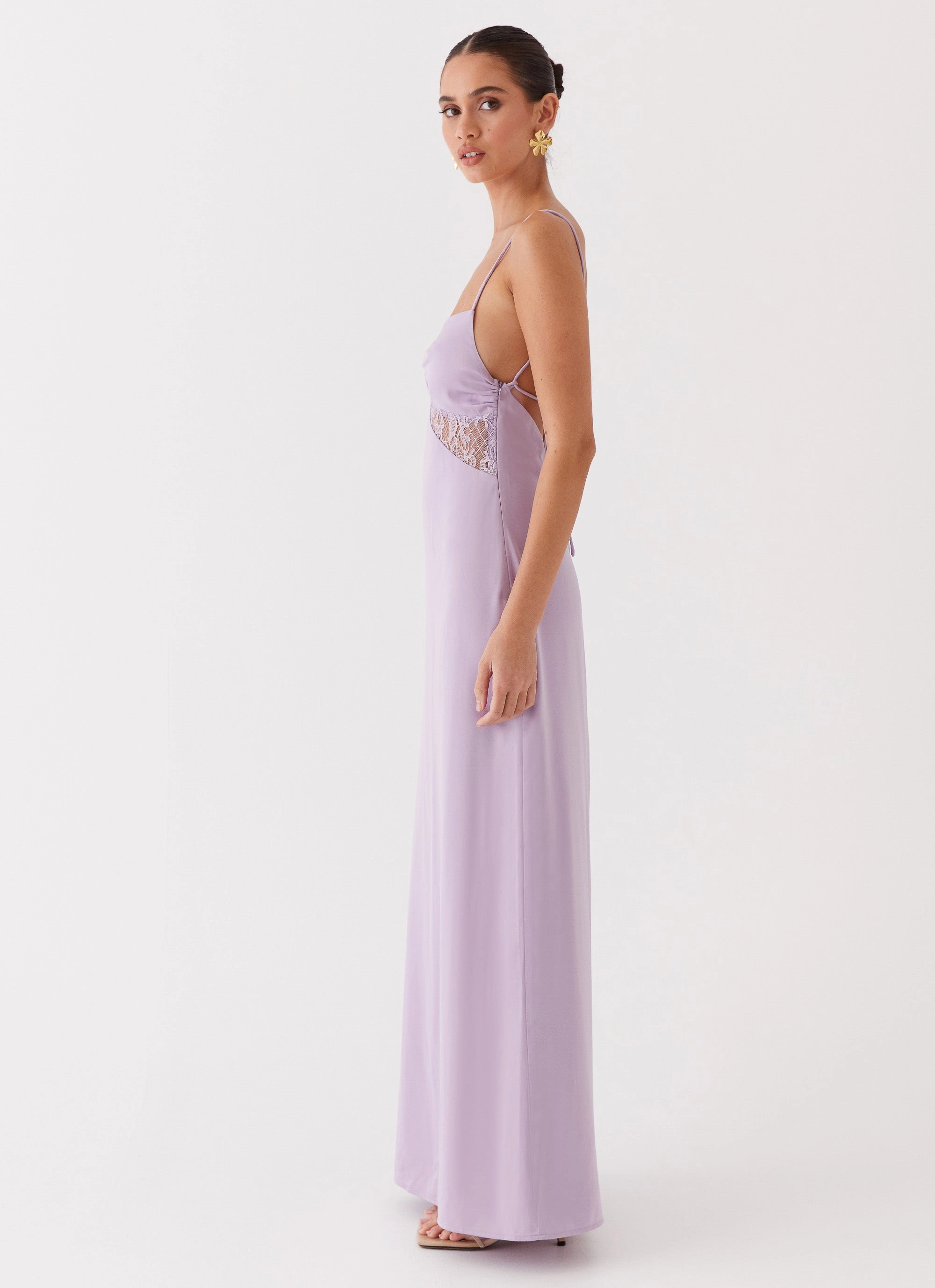 sweet moment Layering Fit Dream Sight Lace Satin Maxi Dress - Lilac