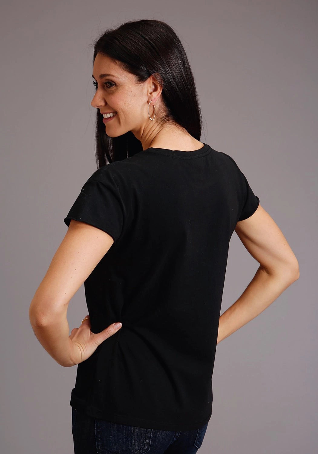 Date night Stetson Womens Black 100% Cotton Cactus/Red Sunset S/S T-Shirt