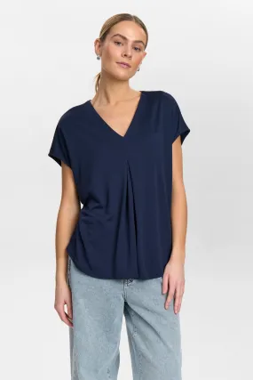 RelaxedNeckline TaglessDesign NUSTILLA SS BLOUSE - Dark Sapphire