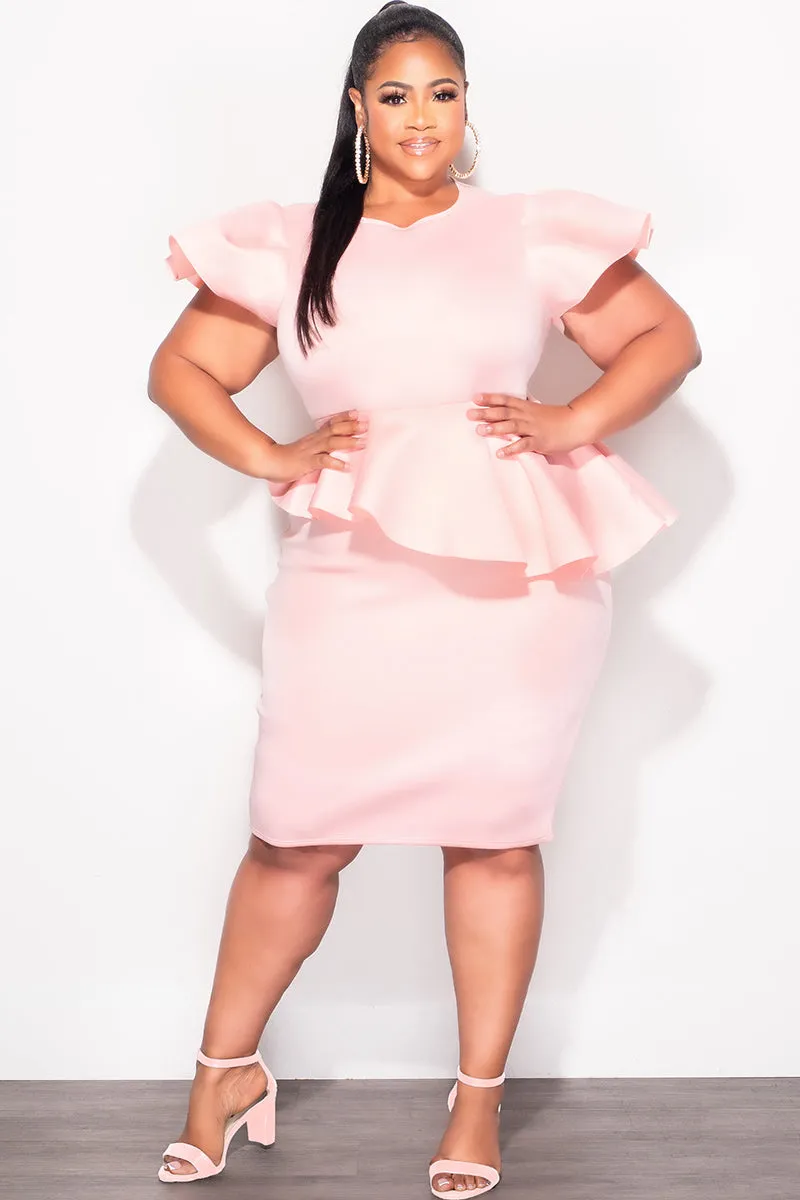Final Plus Size Short Sleeve Peplum Dress in Peachy Pink Comfortable Fit Wear Lightweight Design