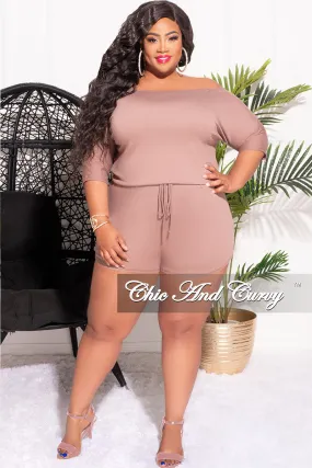 Final Sale Plus Size Off the Shoulder Romper in Brown Slim wear DurableConstruction