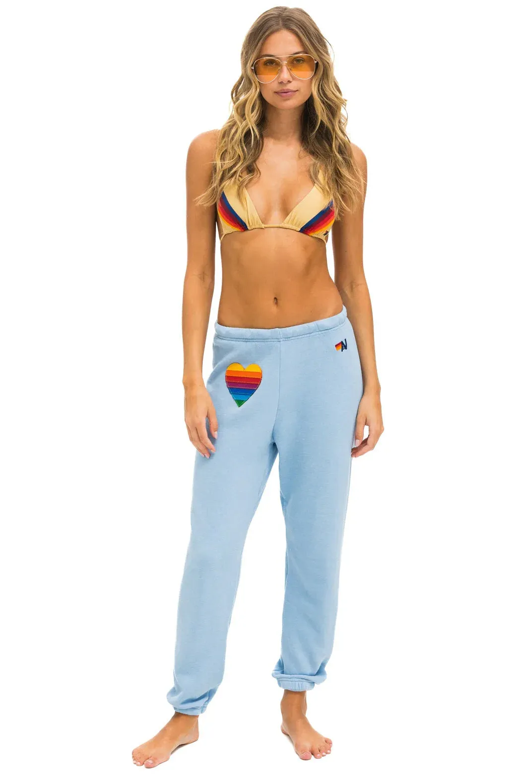 Relax Mode Aviator Nation Sweatpants Rainbow Heart Stitch Sweatpants- Ice