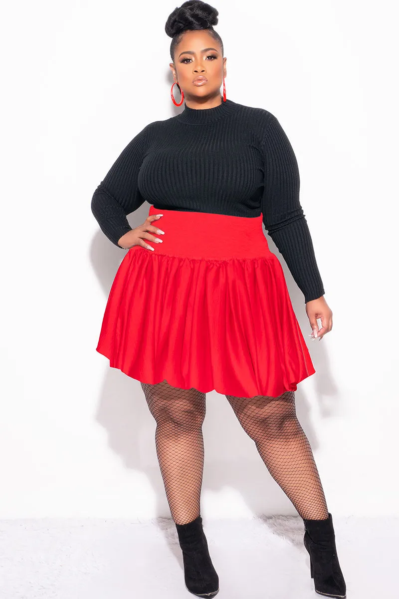 Final Sale Plus Size Bubble Mini Skirt in Red Body Movement Casual Comfort Look