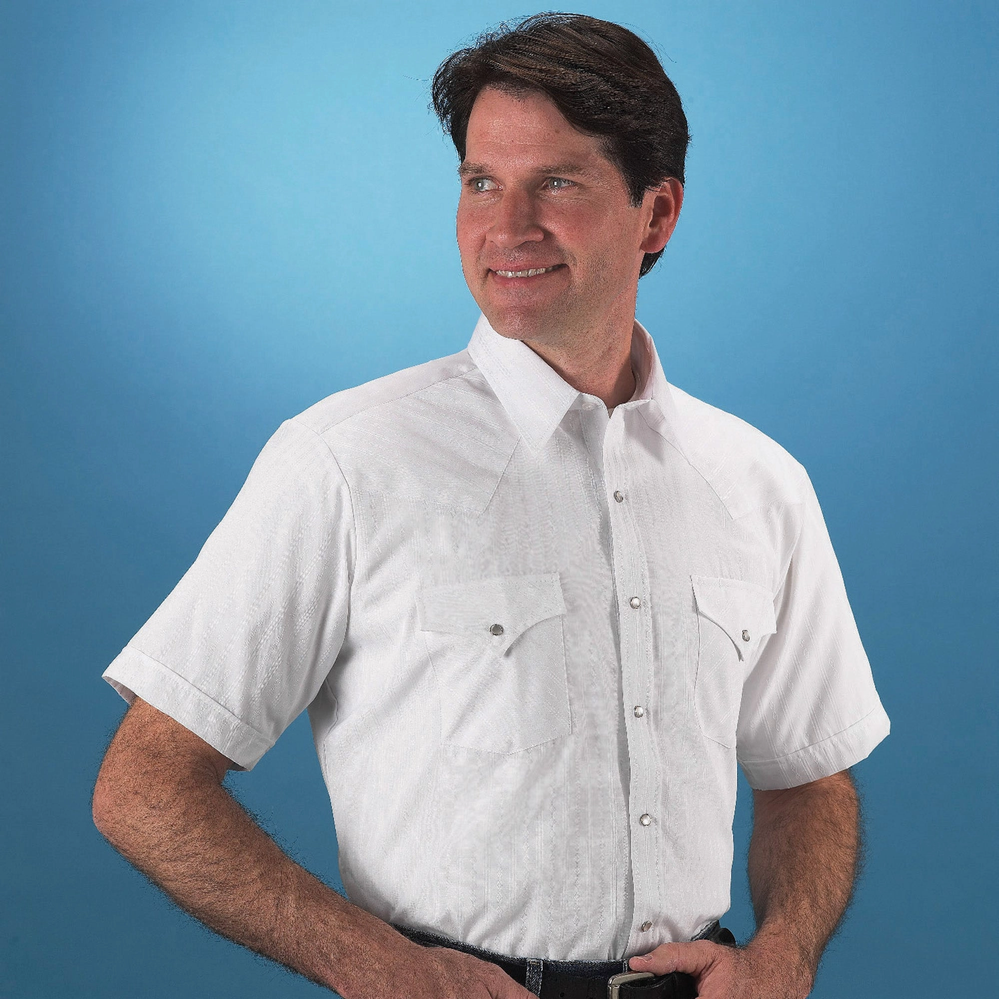 Durable Material Ely and Walker Mens Solid Tone on Tone Western White Poly/Cotton S/S Shirt