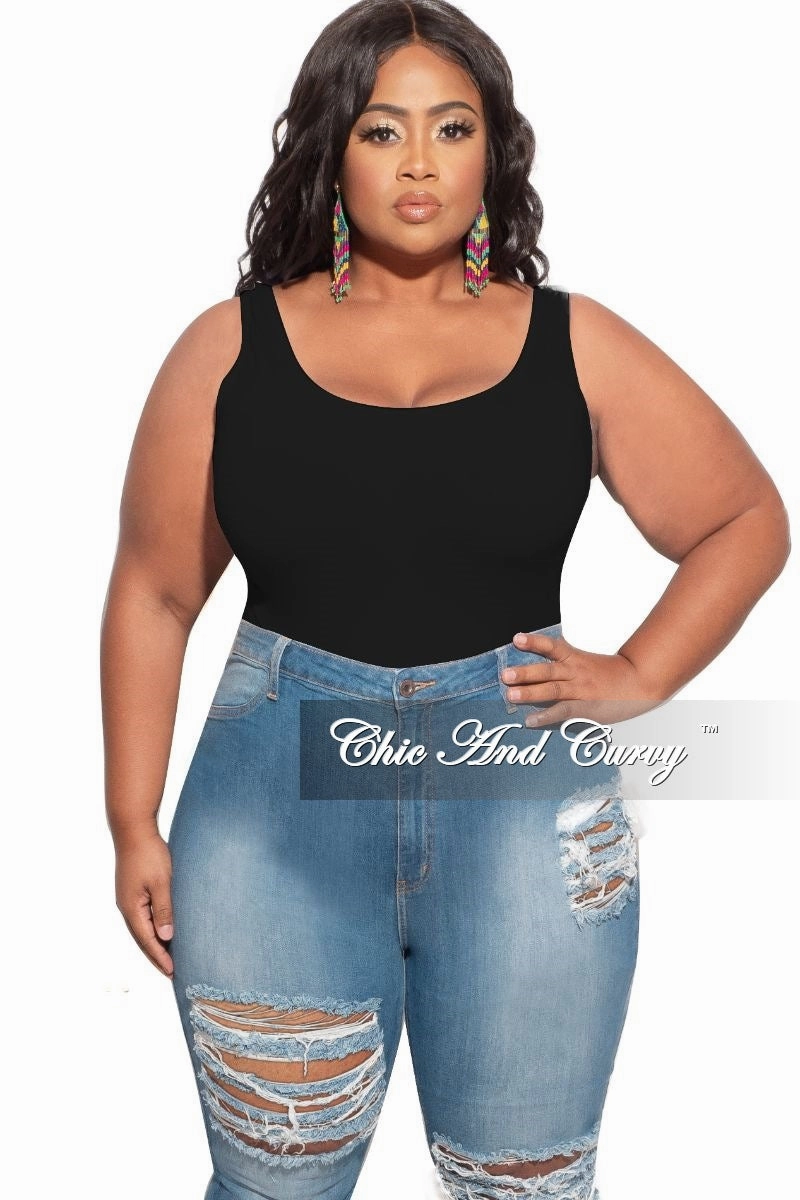 Final Sale Plus Size Tank Bodysuit Leotard in Black No Chafe