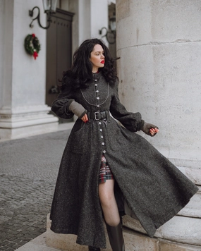 Margaret 25|100% wool buttoned down coat Ripstop Fabric Technology