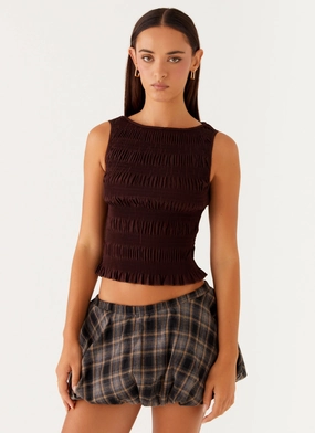 Garden Kisses Shirred Top - Brown Summer Style