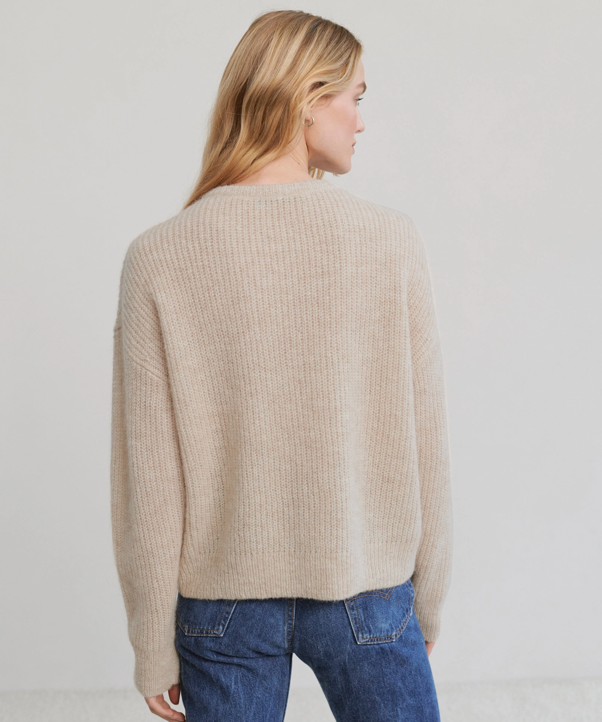 Hayes Crewneck Cardigan FadeResistant Yarn Lattice Pattern