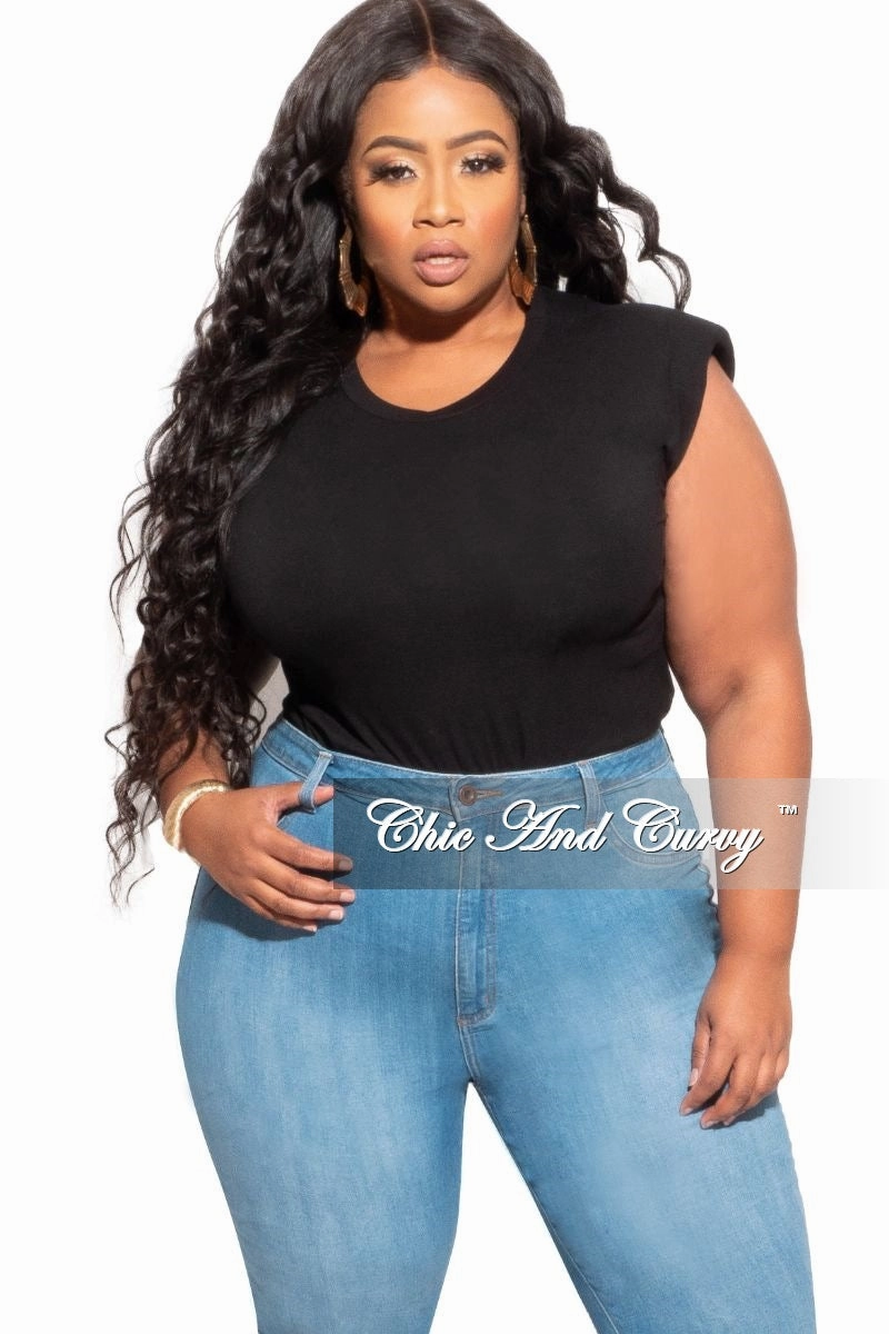 Perfect Shape Final Sale Plus Size Sleeveless Top with Shoulder Pads in Black