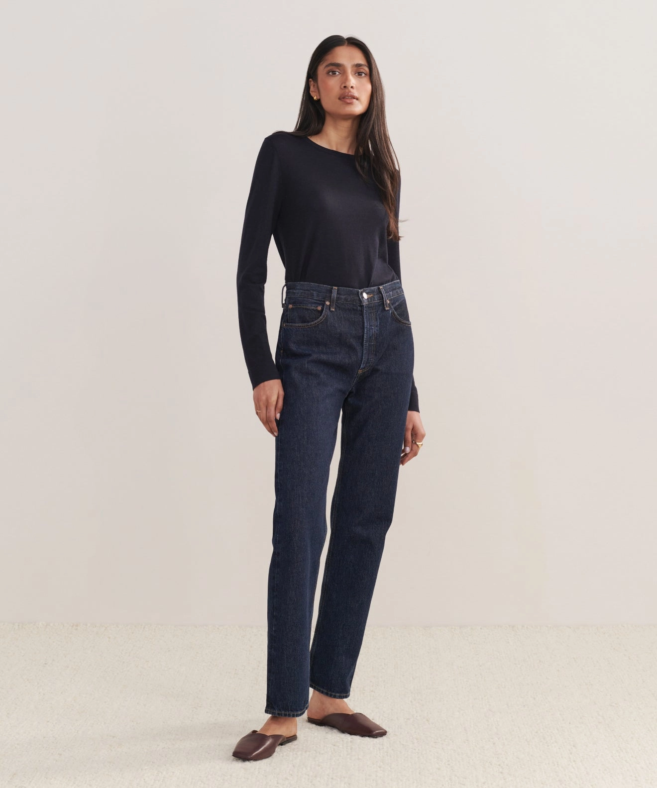 Quick Dry Material 90's Pinch Waist Long Jean