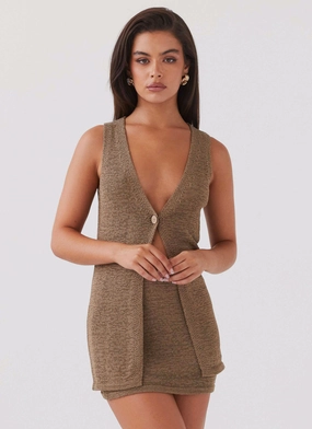 Capri Glow Knit Top - Khaki Breezy Style Flared hem