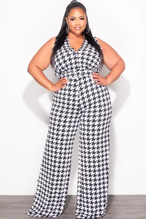 Final Sale Plus Size Jumpsuit with Waist Belt in Houndstooth Print Distressed finish Reflective details