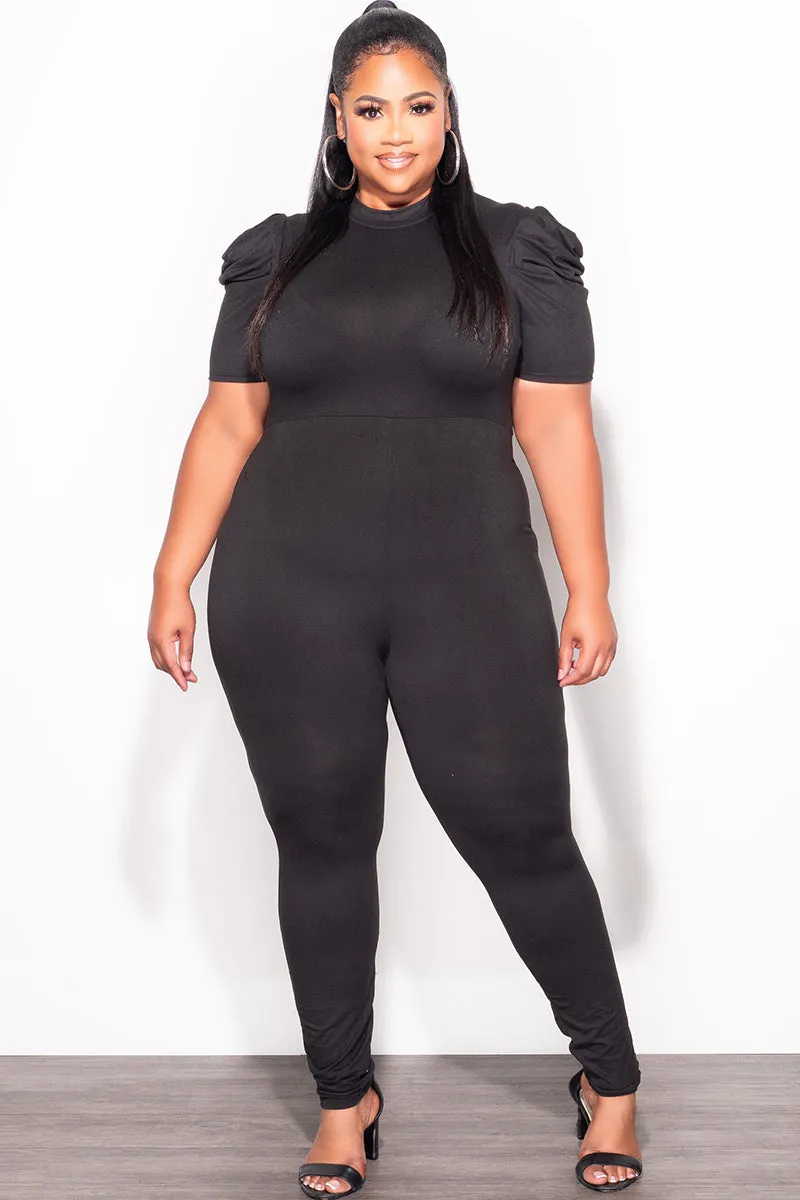 Final Sale Plus Size Mock Neck Fitted Jumpsuit in Black Relaxed Comfort Fit Weekend Adventure