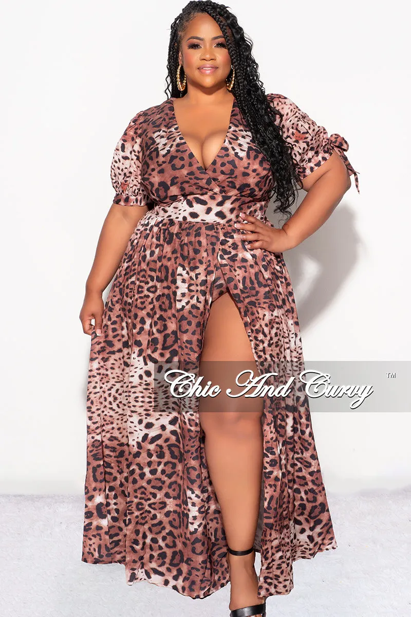 Final Sale Plus Size Faux Wrap Playsuit Maxi Dress with Train in Animal Print AntiSnagZippers