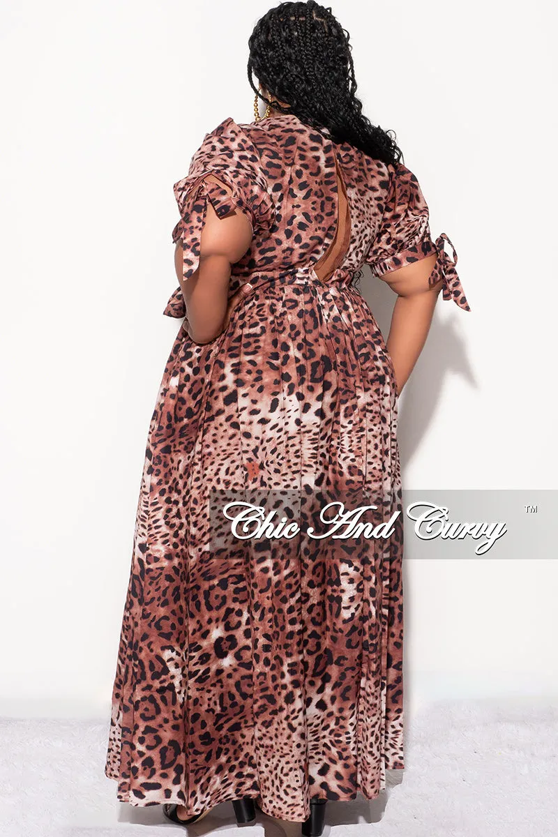 Smart Look Final Sale Plus Size Faux Wrap Playsuit Maxi Dress with Train in Animal Print