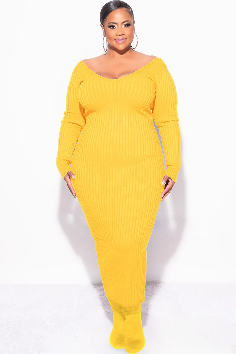 Adaptable Style tailored look Final Sale Plus Size BodyCon Ribbed Knit Dress in Gold Yellow