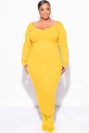 Adaptable Style tailored look Final Sale Plus Size BodyCon Ribbed Knit Dress in Gold Yellow