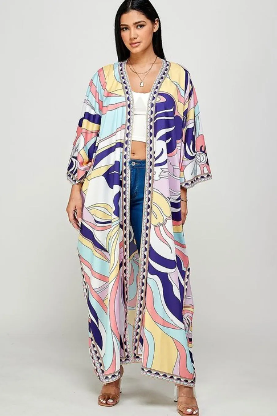 Sport Performance Final Sale Plus Size Caftan in Purple Multi Color Print