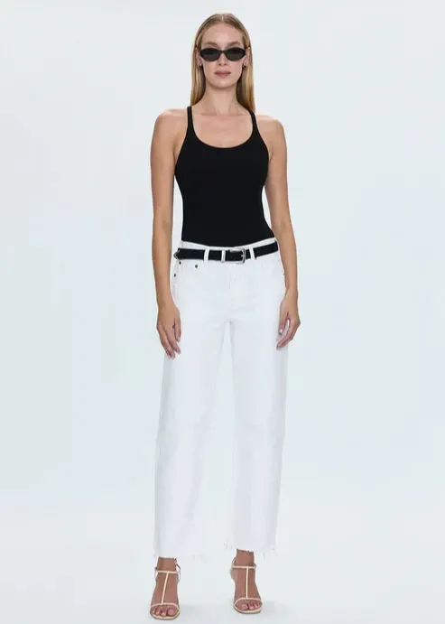 Flexible Style Formal City Walk Party Look Pistola Lexi Mid Rise Bowed Jean Luxe White Vintage