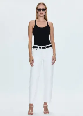 Flexible Style Formal City Walk Party Look Pistola Lexi Mid Rise Bowed Jean Luxe White Vintage