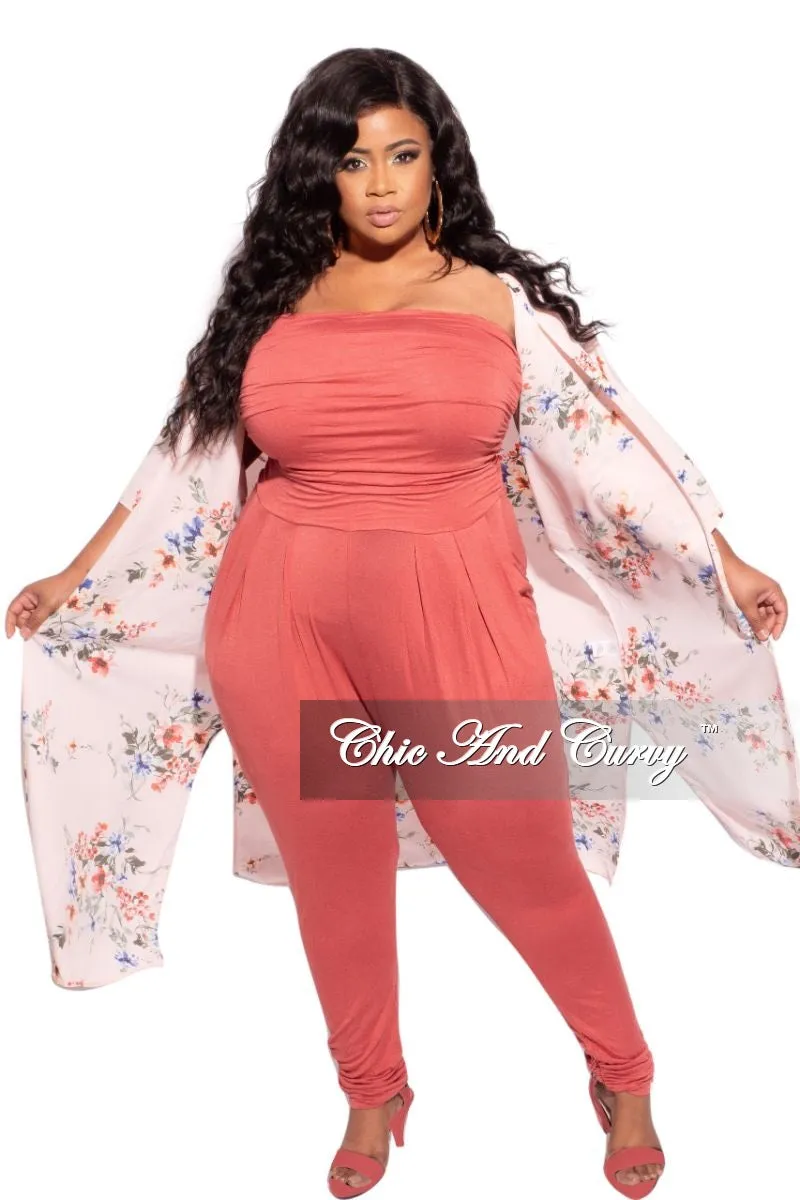 *Final Sale Plus Size 3/4 Sleeve Duster with Light Pink Background and Multicolor Floral Print Stay Dry Breathable Comfort Design