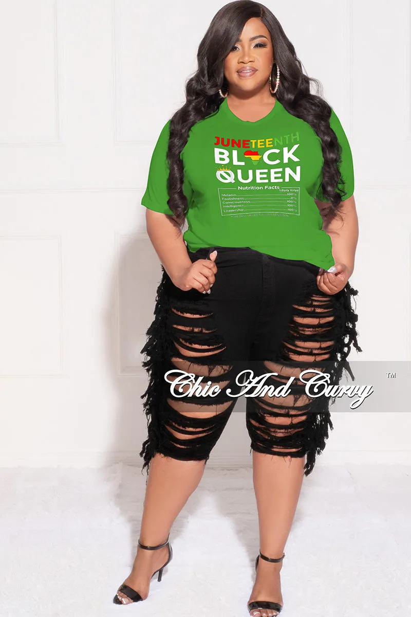 Final Sale Plus Size "Juneteenth Black Queen Nutritional Facts " T-Shirt in Kelly Green WrinkleResistantMaterial