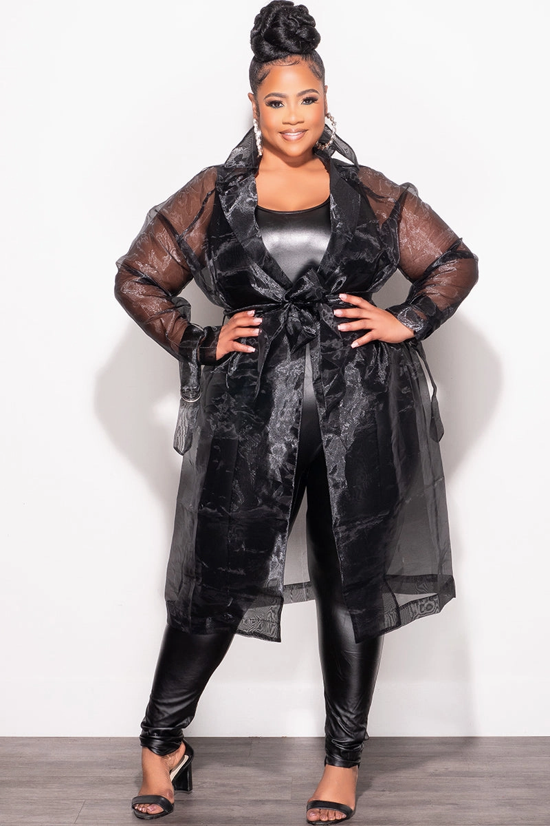 *Final Sale Plus Size Sheer Coat in Black Flexible Movement