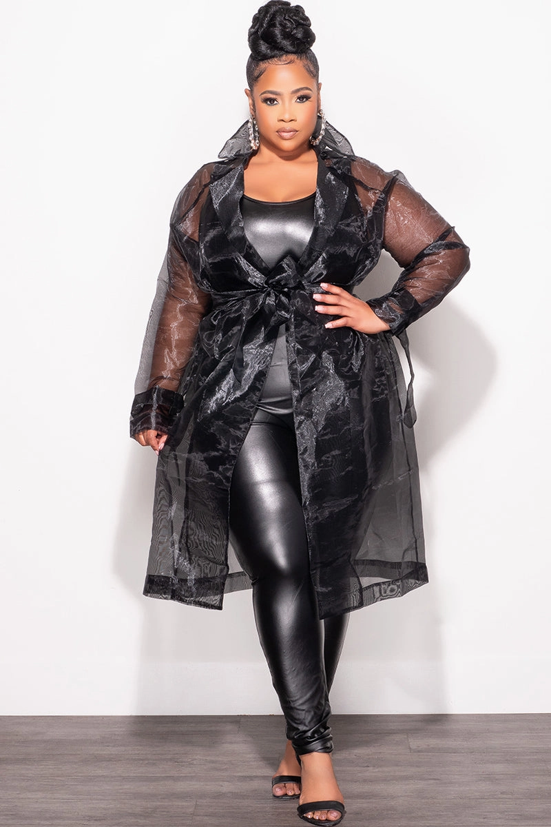 *Final Sale Plus Size Sheer Coat in Black Body Sculpting