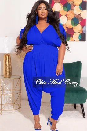 Final Sale Plus Size Jumpsuit with Harem Effect in Royal Blue AntibacterialCoating NonChafingLegs
