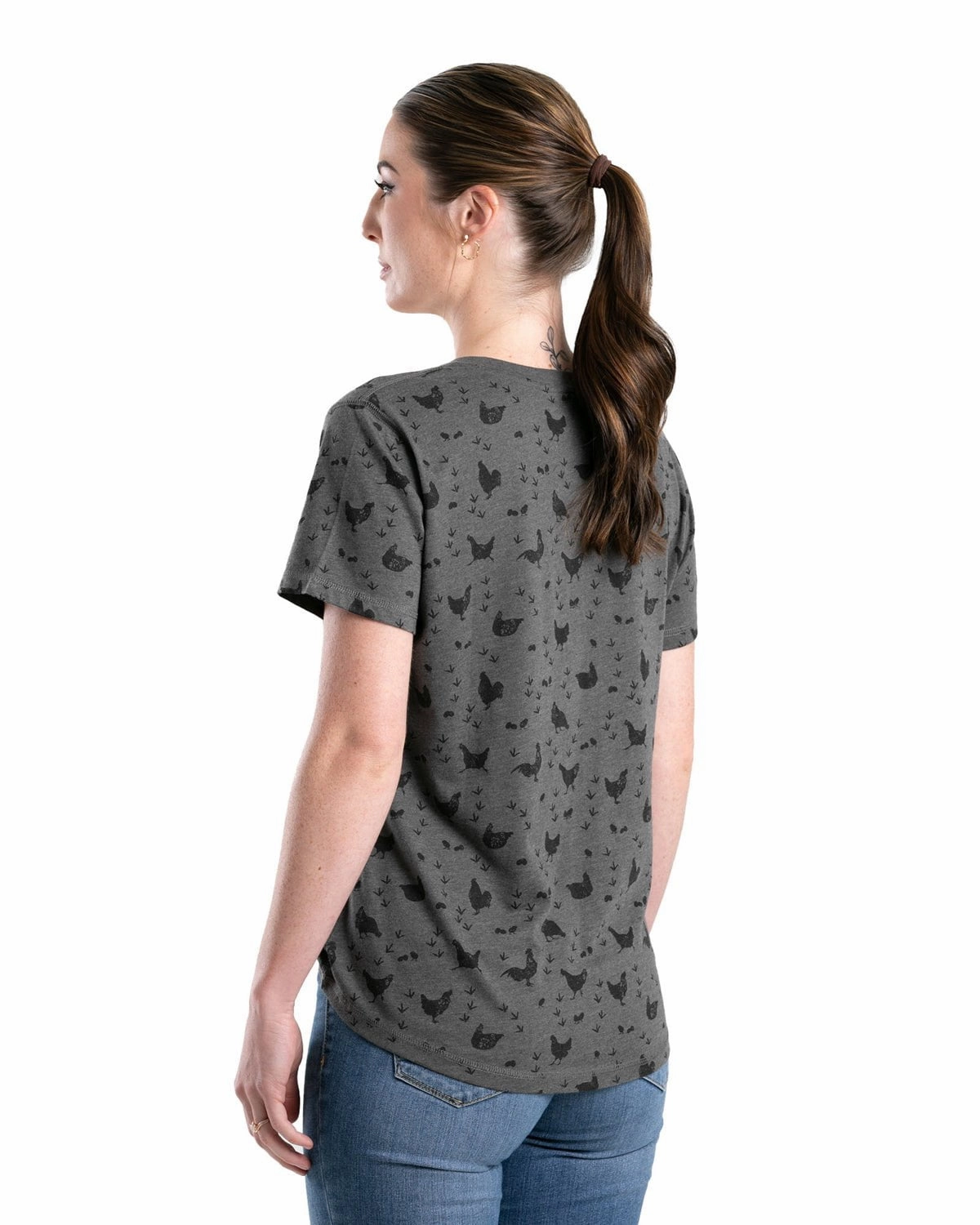 Berne Womens Performance V-Neck Chicken Print Cotton Blend S/S T-Shirt Unmatched comfort Structured Collar