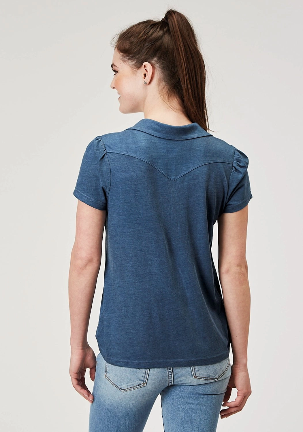 Roper Womens Puffed Polo Navy Poly/Cotton S/S T-Shirt Stylish Appearance Fitted Design