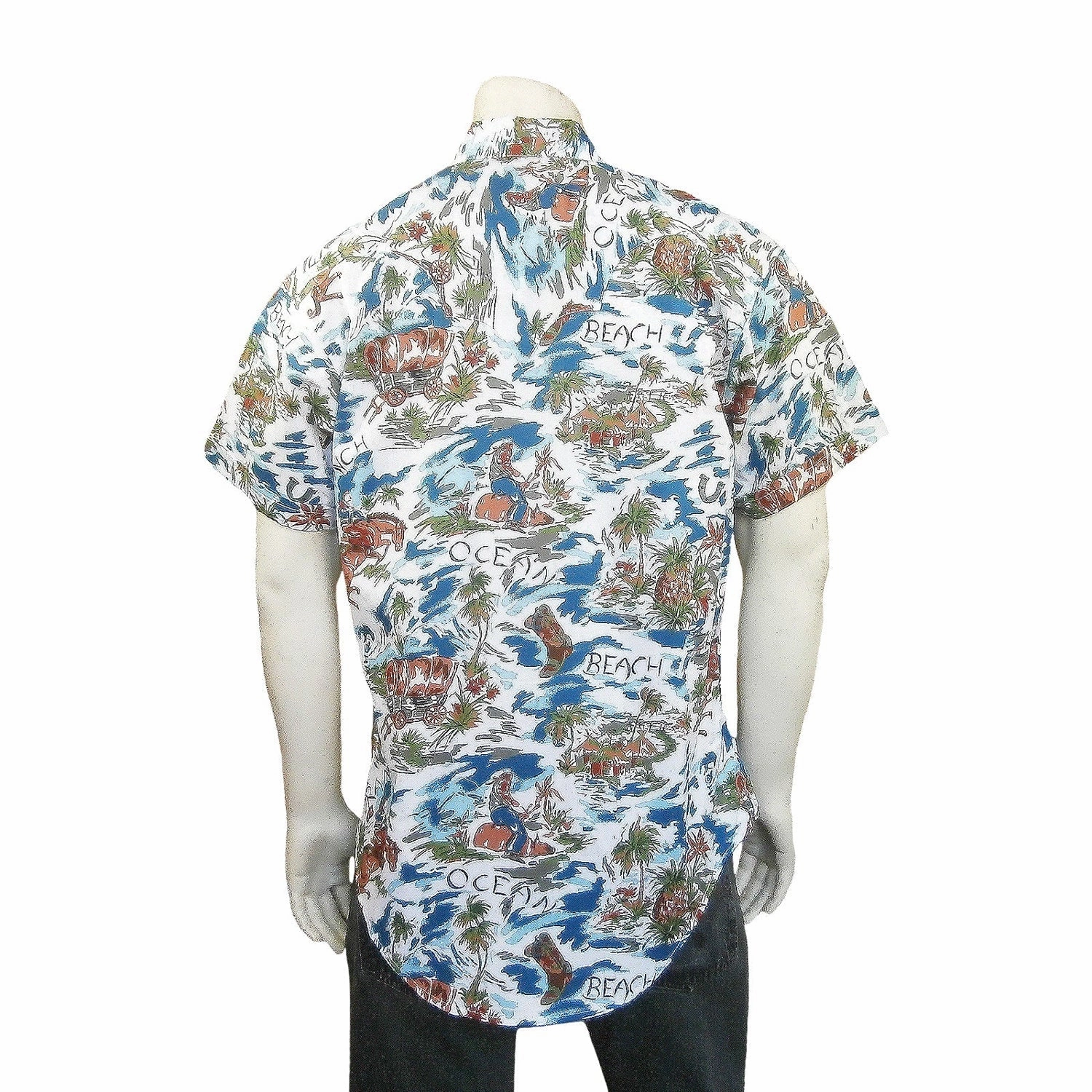 Classy Detail Winter Comfort Rockmount Mens Blue 100% Rayon Hawaiian Floral Western S/S Shirt