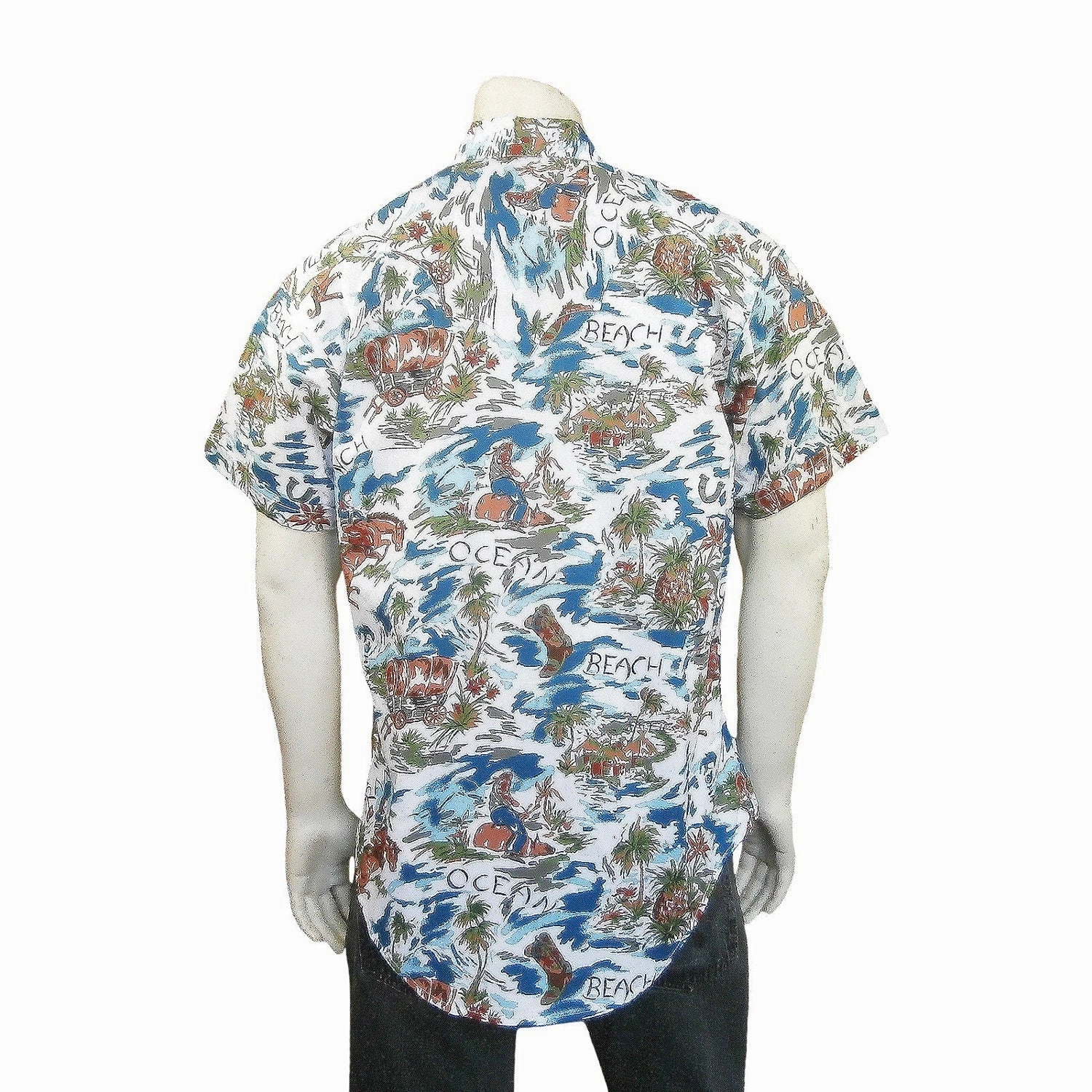Youthful Appeal Vintage Style Rockmount Mens Blue 100% Rayon Hawaiian Floral Western S/S Shirt