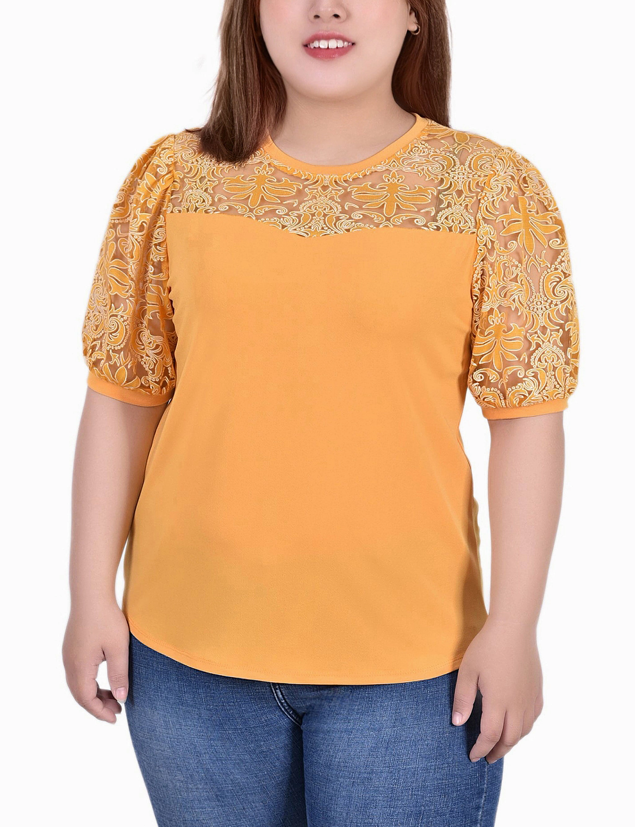 Plus Size Puff Lace-Sleeve Top Athletic Look LayeredDurability