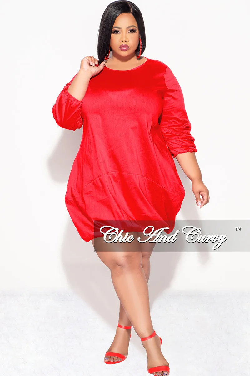 Hidden Zip Pockets Bold Design Final Sale Plus Size Bubble Poplin Dress in Red
