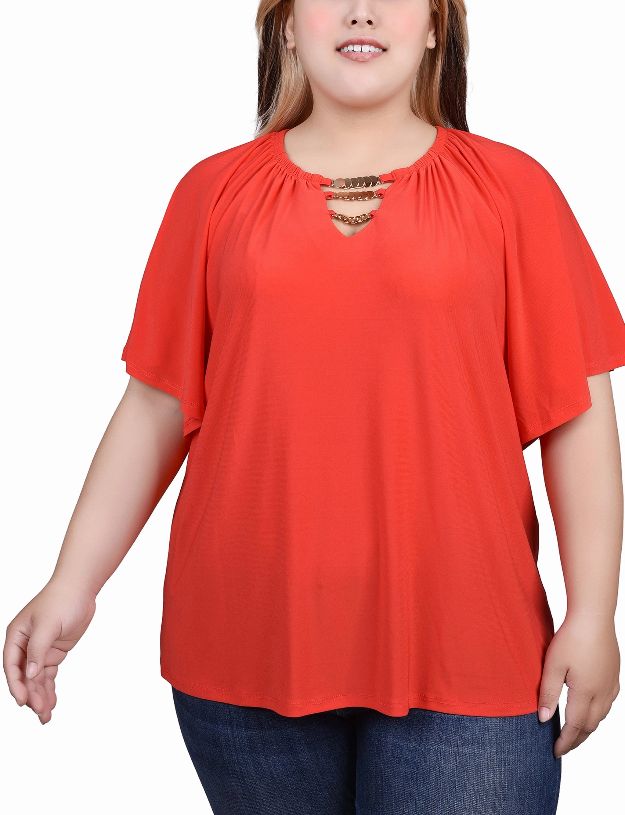 Compression Fit Technology Convertible Style Plus Size Raglan Sleeve Top With Chain Details