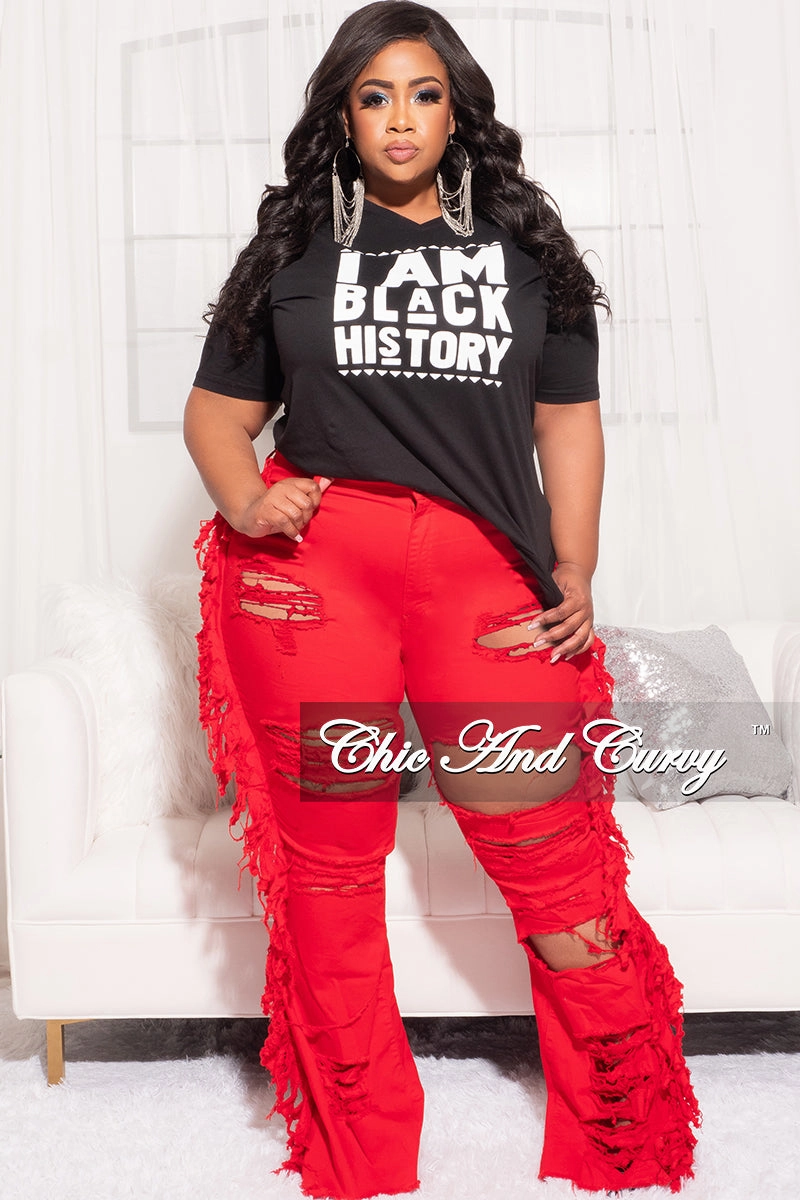 Final Sale Plus Size Short Sleeve V-Neck I Am Black History T-Shirt in Black Refined fit Day To Night