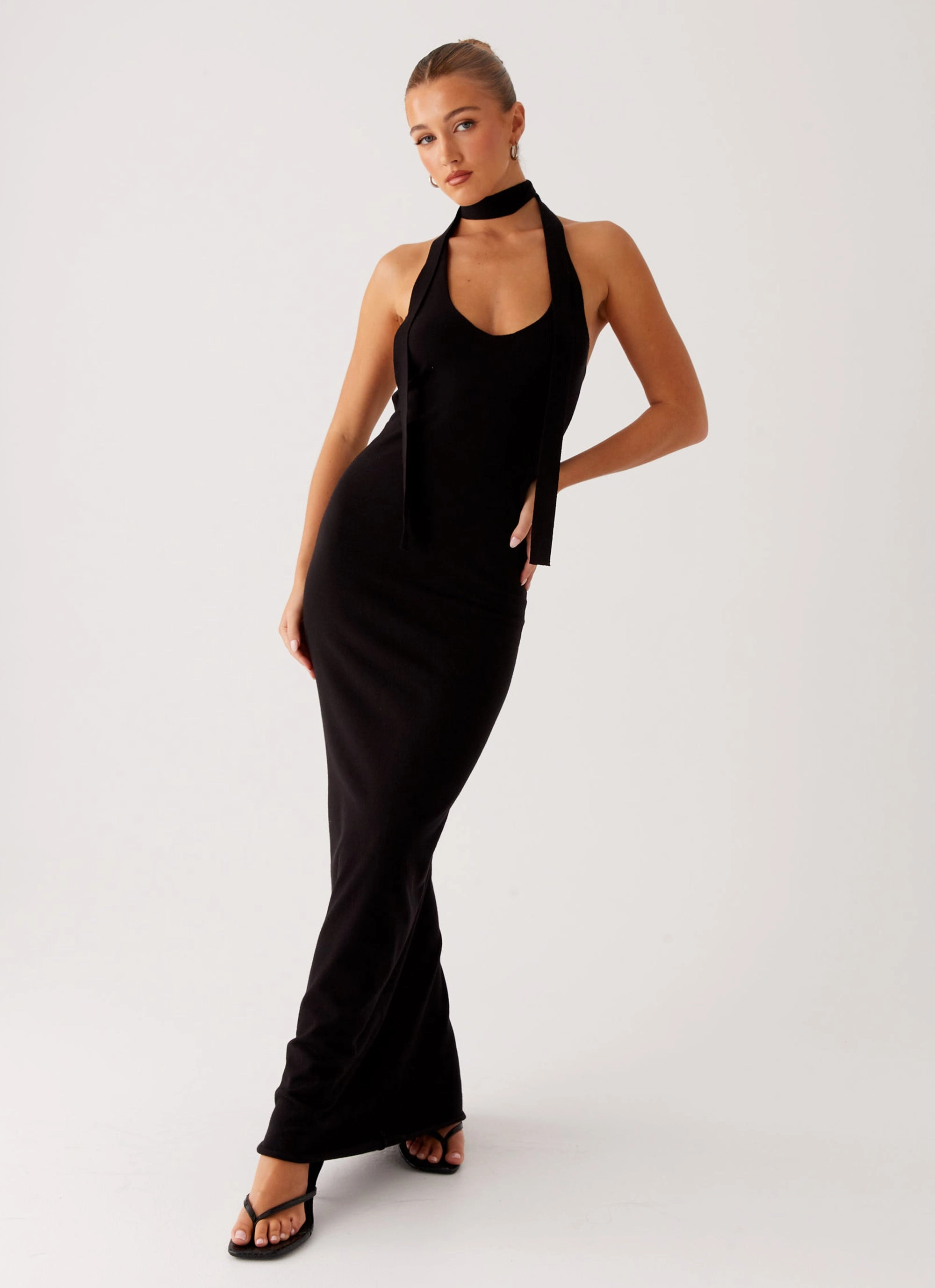 Eddie Knit Maxi Dress - Black ruffle trim