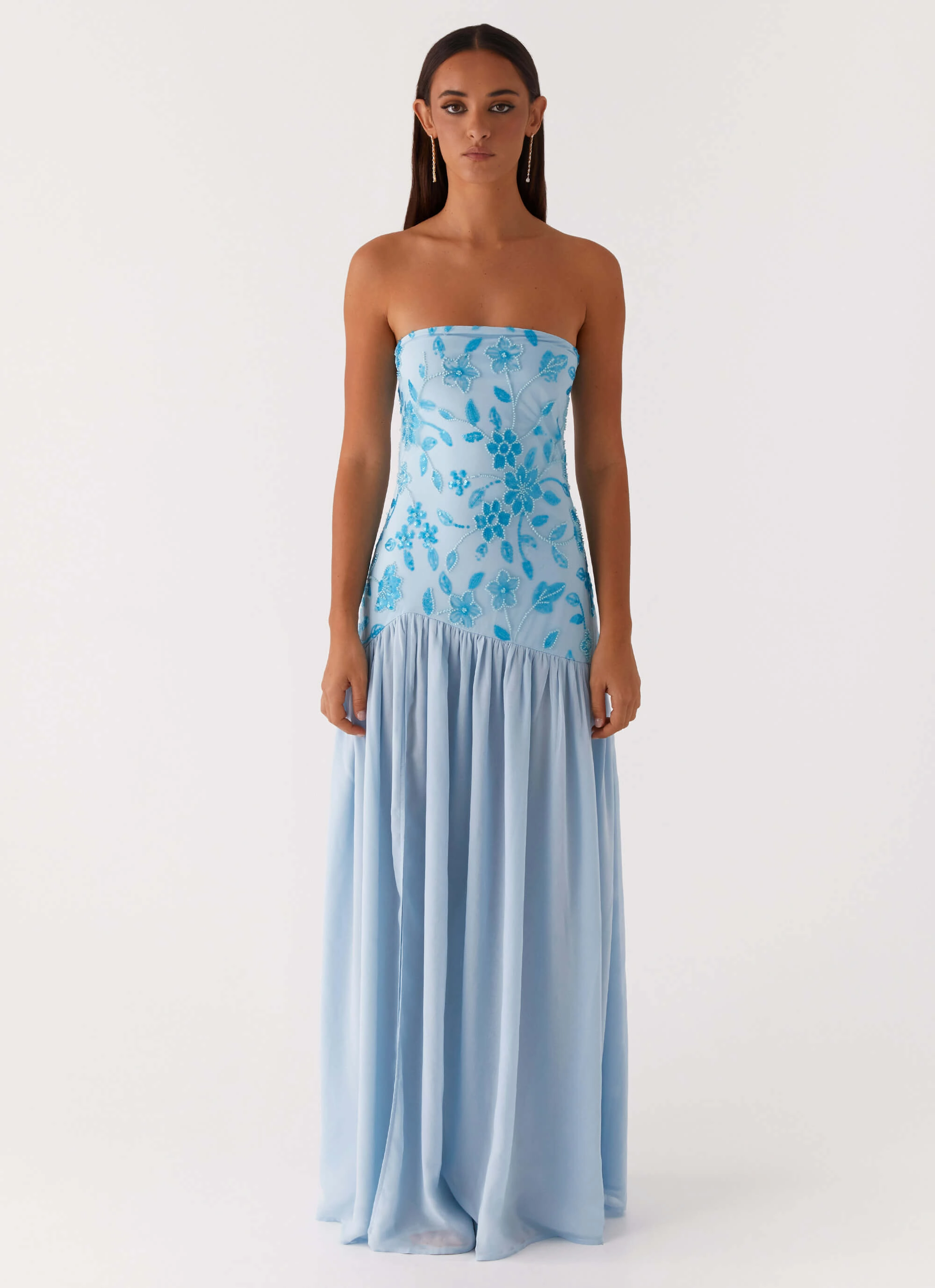 Neutral Layer Eden Strapless Beaded Maxi Dress - Blue