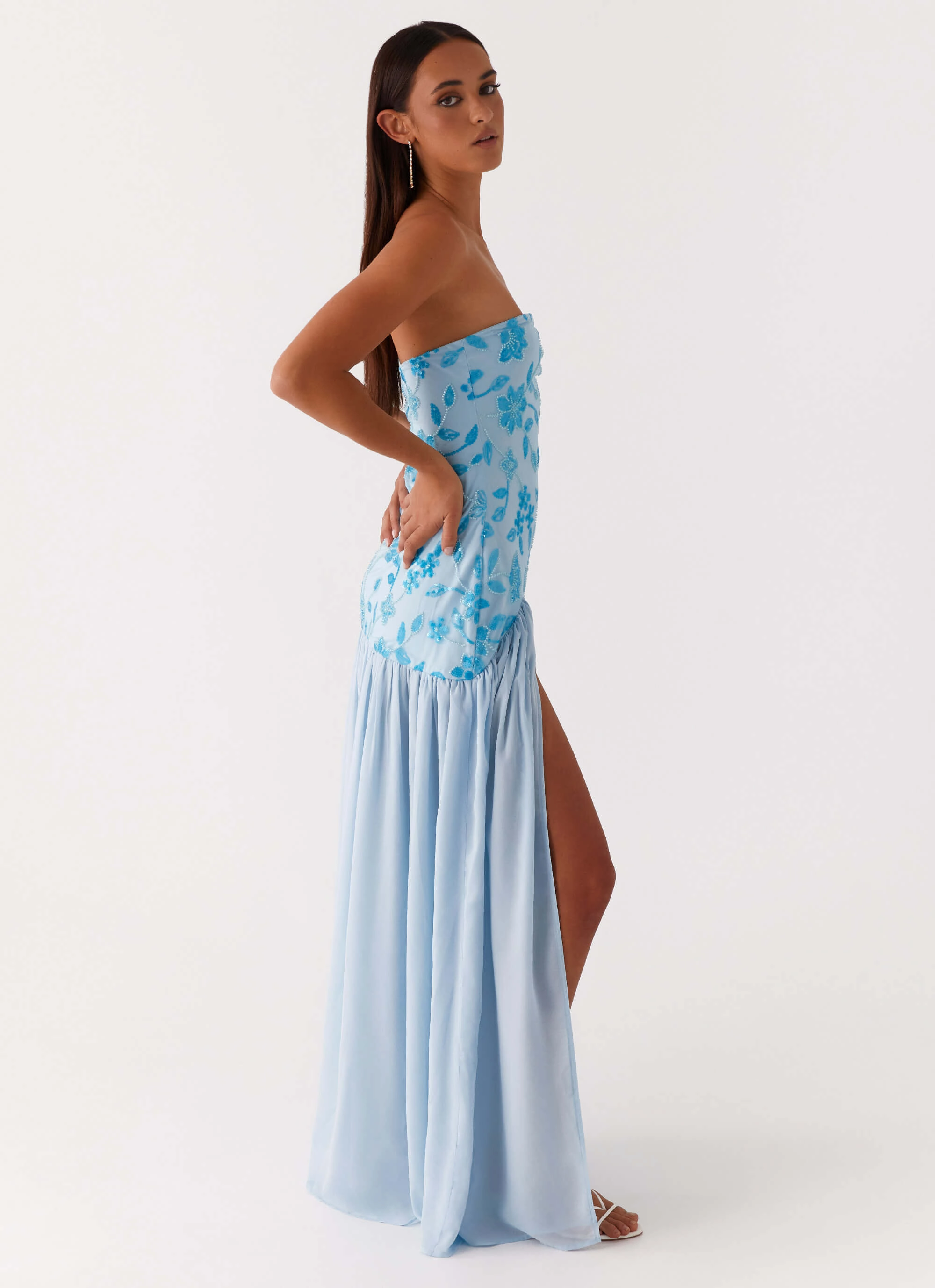 Trend Texture Eden Strapless Beaded Maxi Dress - Blue