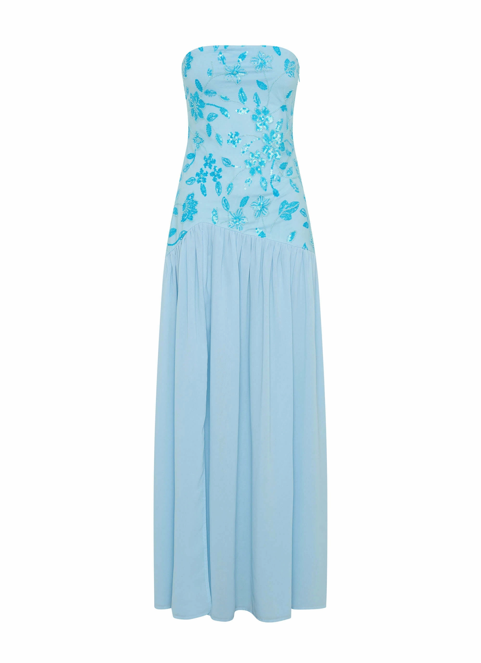 Eden Strapless Beaded Maxi Dress - Blue confident look