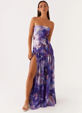 Eden Strapless Maxi Dress - Purple White Lilly Fresh Color