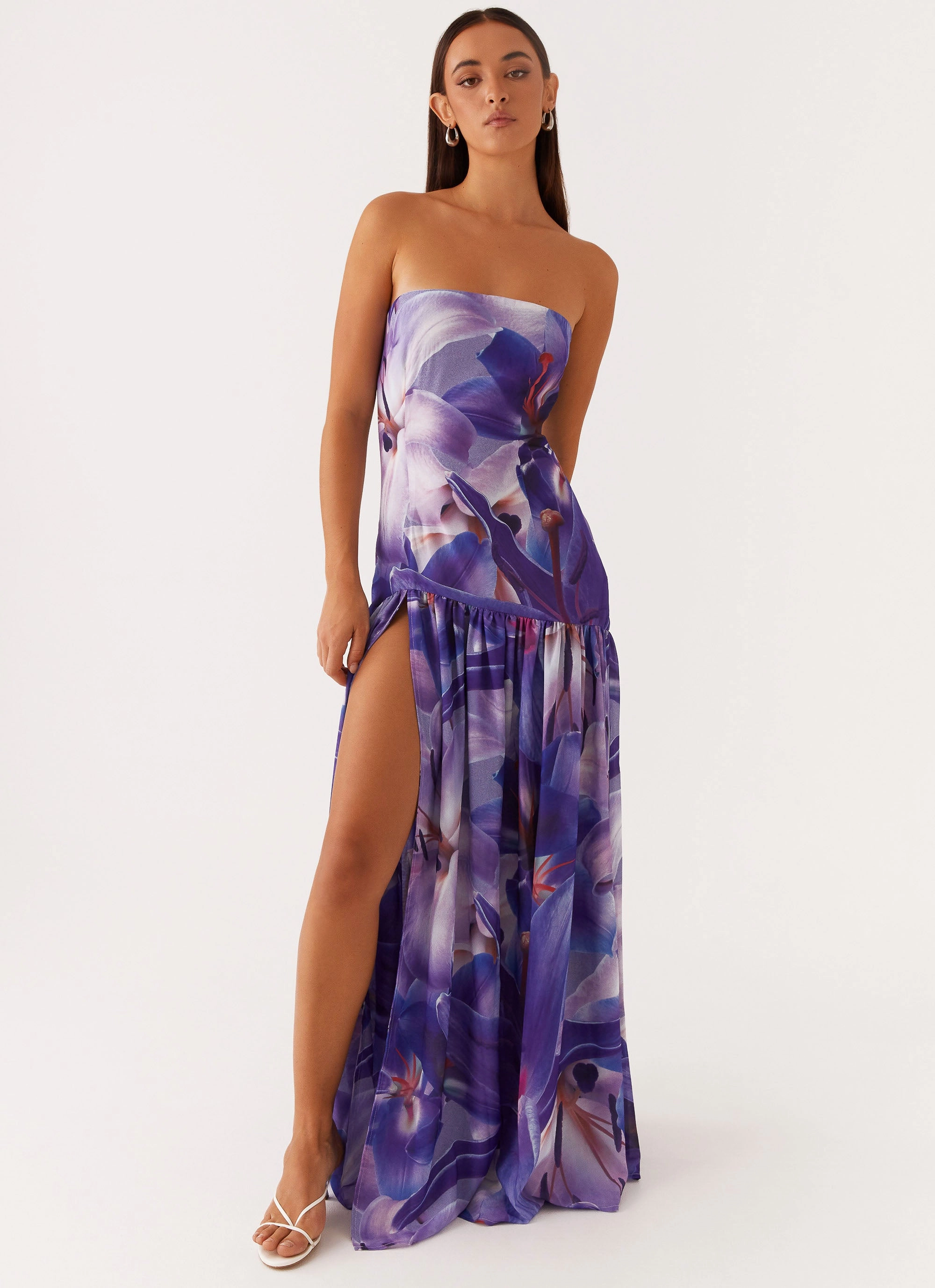 Eden Strapless Maxi Dress - Purple White Lilly Fresh Color