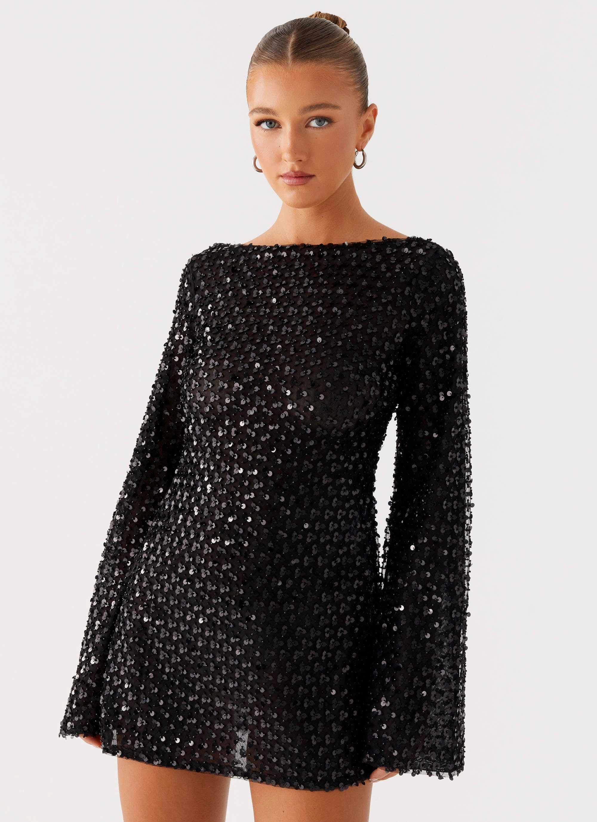 Side Tie Edessa Sequin Mini Dress - Black