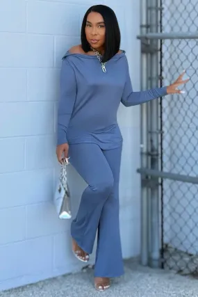 Flex Fit Button front Effortless Comfort, Elevated Style Loose Fit Tunic Set-Denim Blue